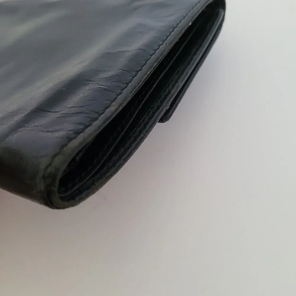 GUCCI Turnlock Leather Card Bill Wallet‎ Medium Monogram Tifold Black Unisex